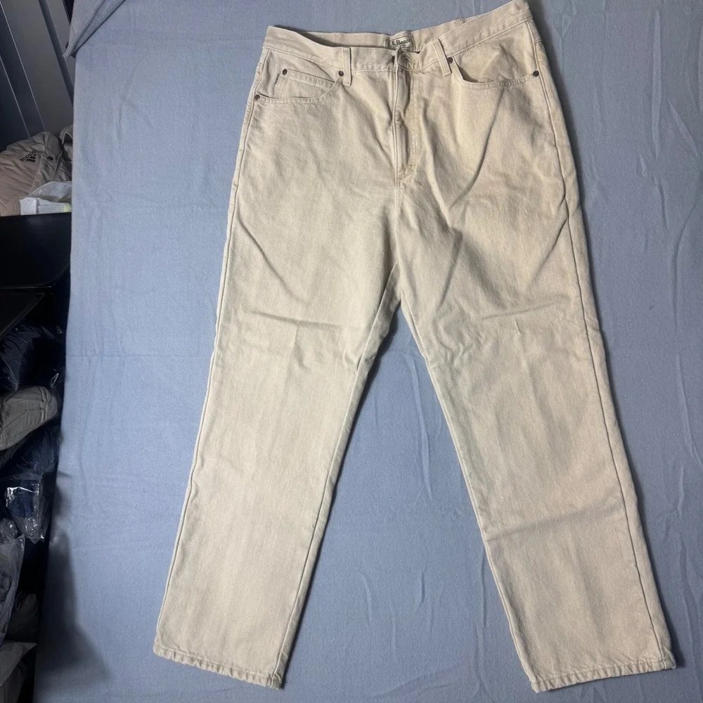 LL Bean Classic‎ Fit Flannel Lined Denim Pants Tan Khaki Mens 36x30 100220